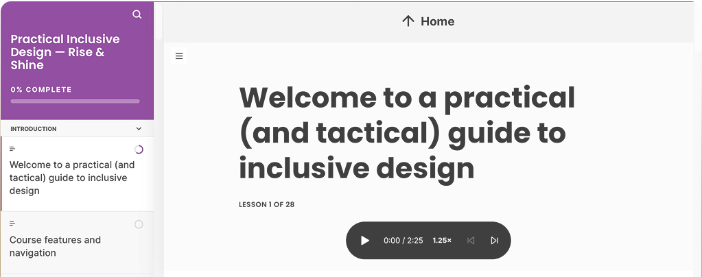 Rise & Shine course preview — Practical Inclusive Design