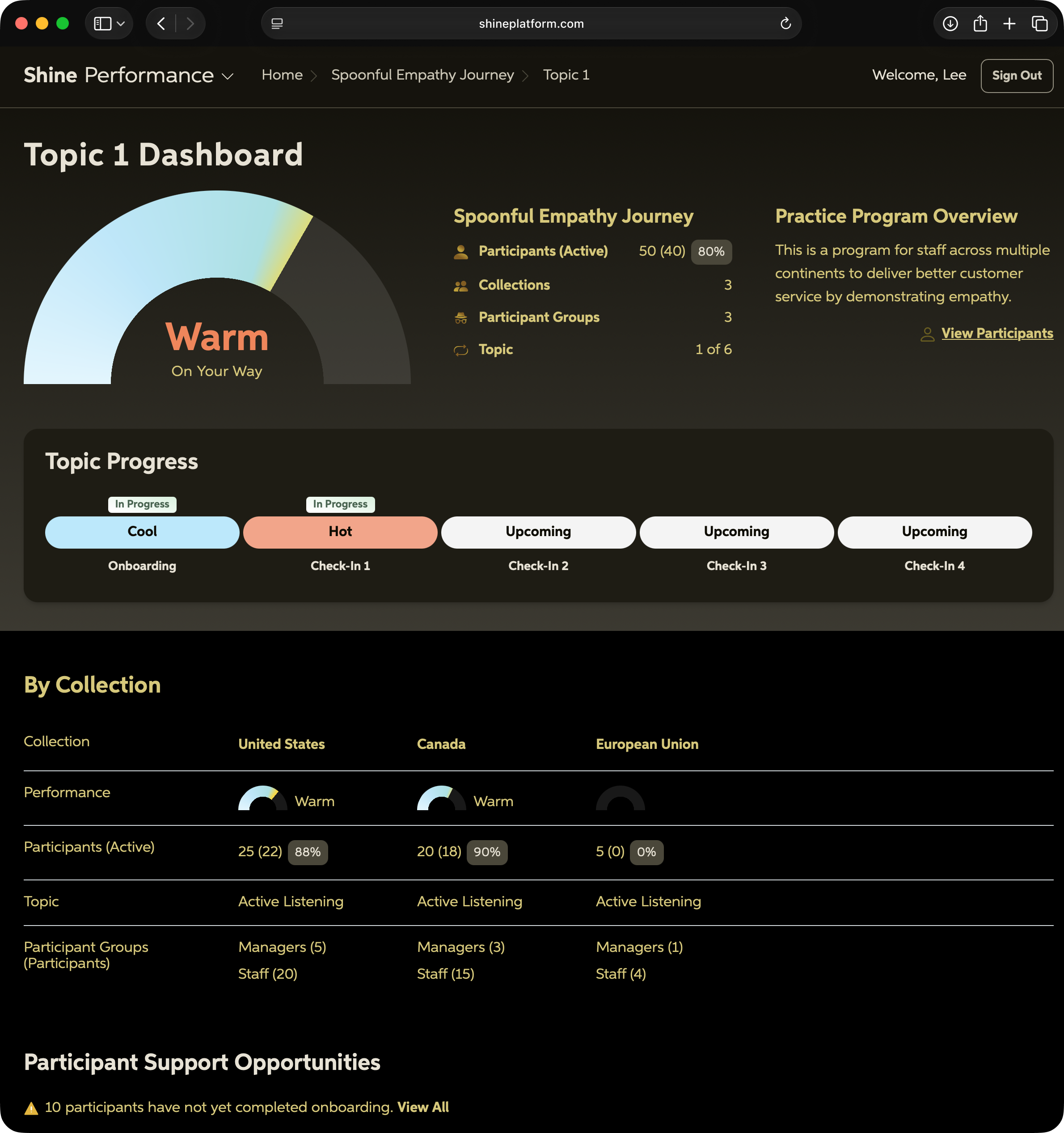 Shine Performance dashboard